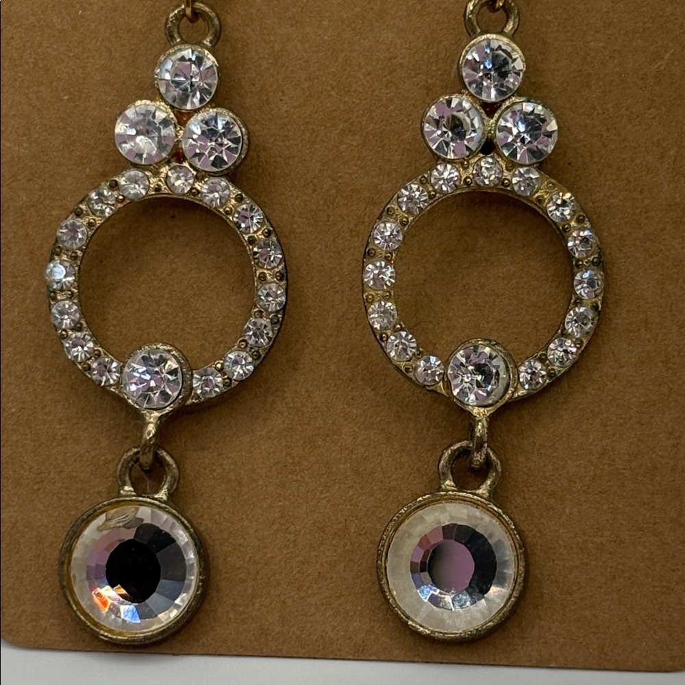 Sparkling Crystal Circle Drop Earrings Vintage Statement